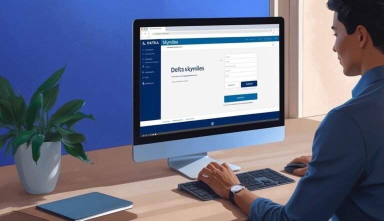 Man using computer to log into Delta SkyMiles account