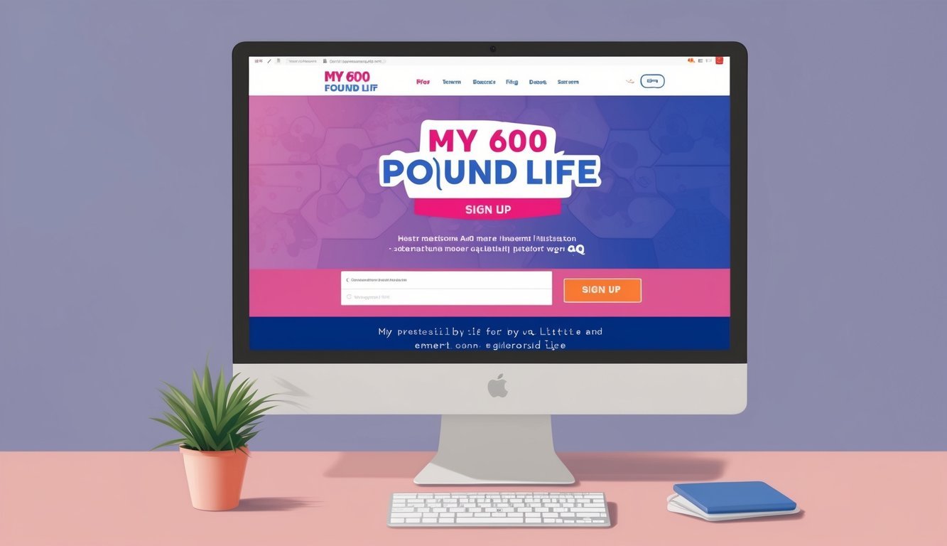 A computer screen displaying the My 600 Pound Life website with a sign-up form and FAQ section