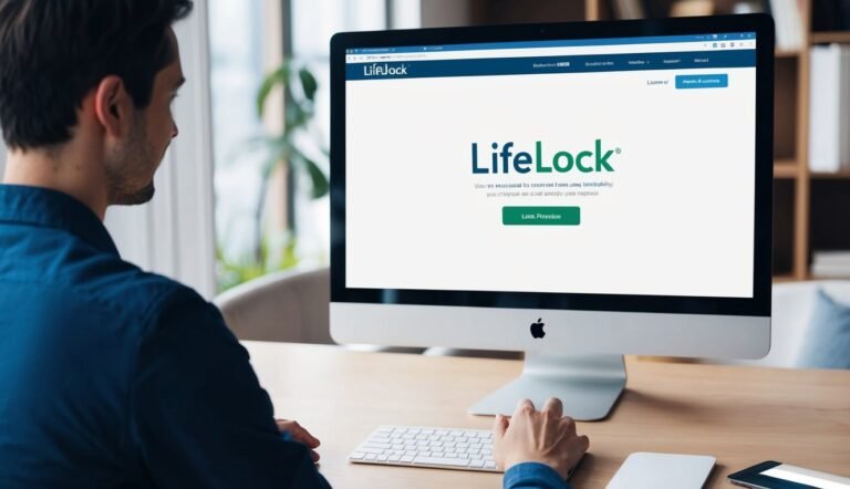 Man using a computer with the LifeLock website displayed on the screen