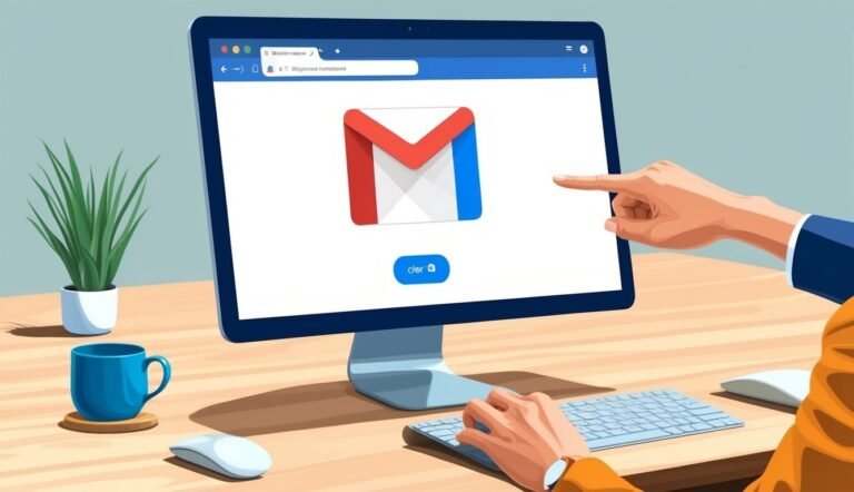Person using a computer with the Gmail logo on the screen