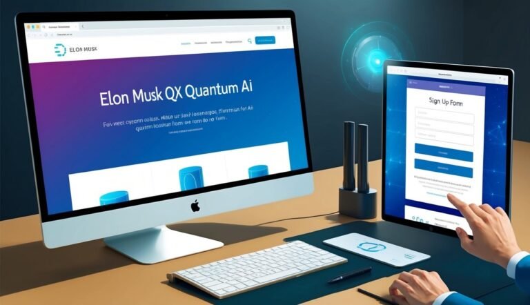 Desktop with Elon Musk website and tablet with sign-up form