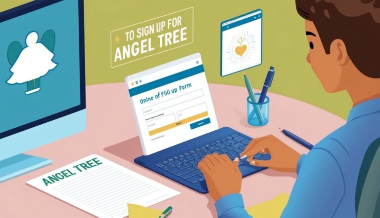Person filling out an online form for Angel Tree on a laptop