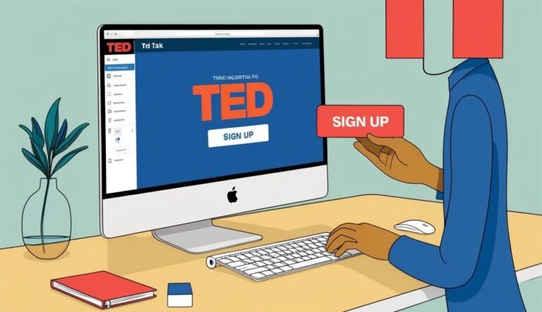 Person signing up for TED Talk on a computer with a red sign-up button
