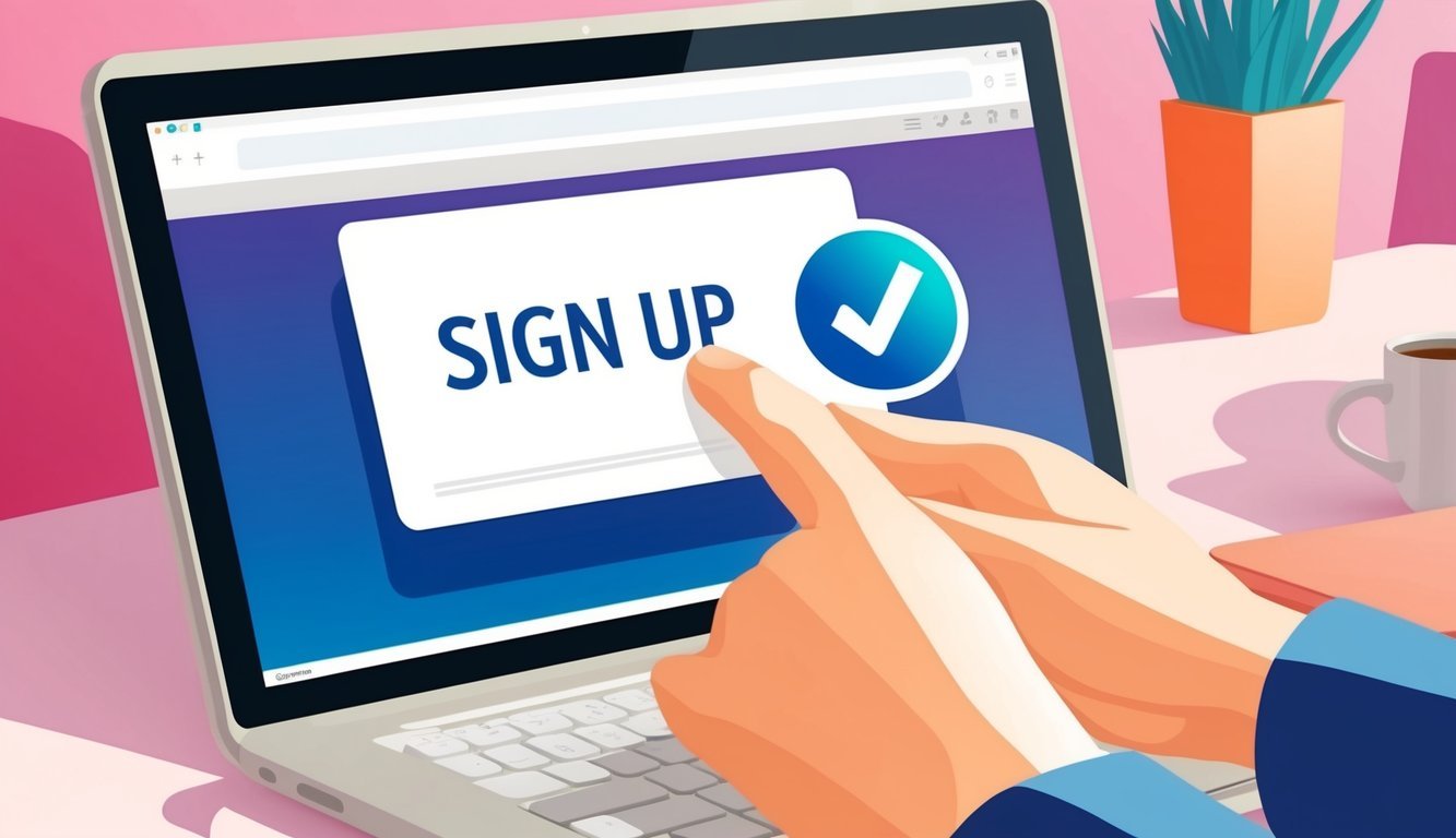A person clicking a "sign up" button on a computer screen