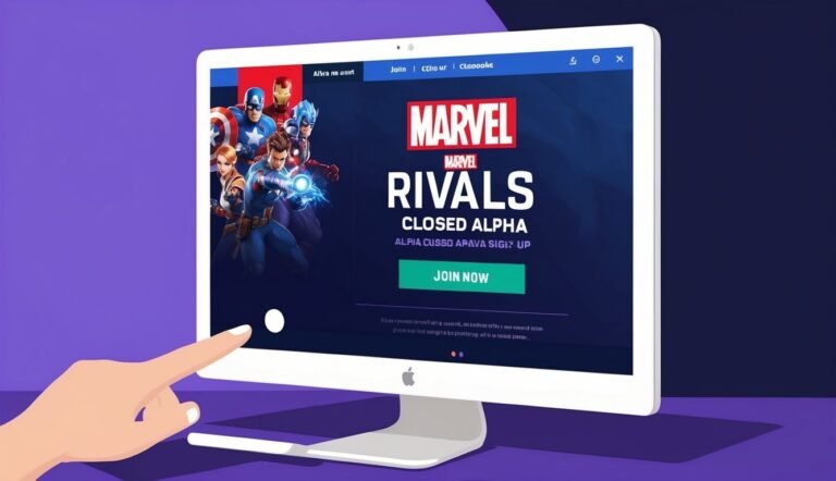 Marvel Rivals sign-up page on a tablet, with a hand pointing at the screen