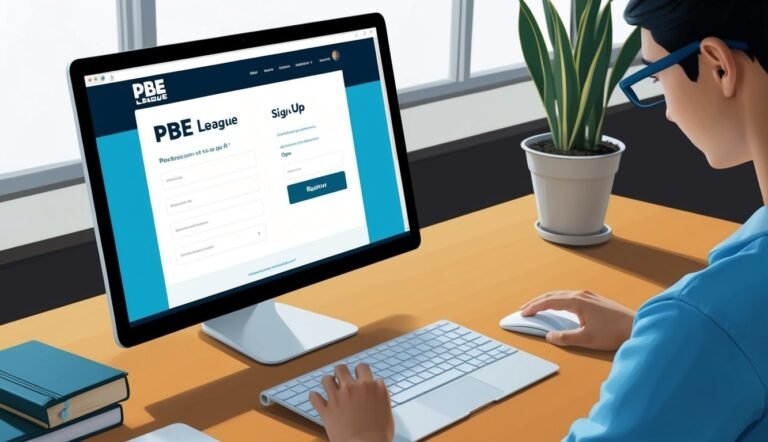 Person using a computer to sign up for PBE League website