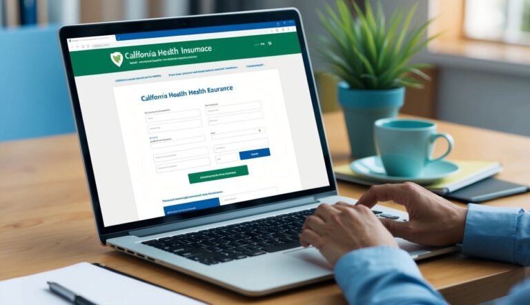 Person filling out a California Health Insurance form on a laptop