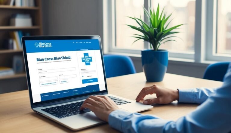 Person using laptop with Blue Cross Blue Shield website open