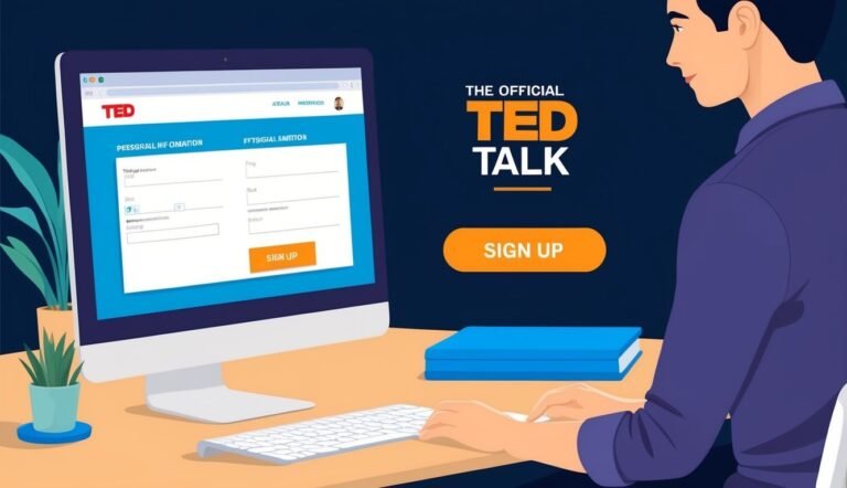 Man signing up for a TED Talk on a computer with a sign-up form