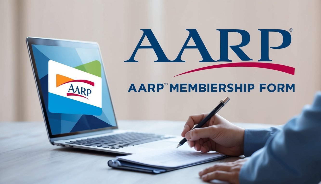 A person filling out a membership form online with AARP's logo in the background