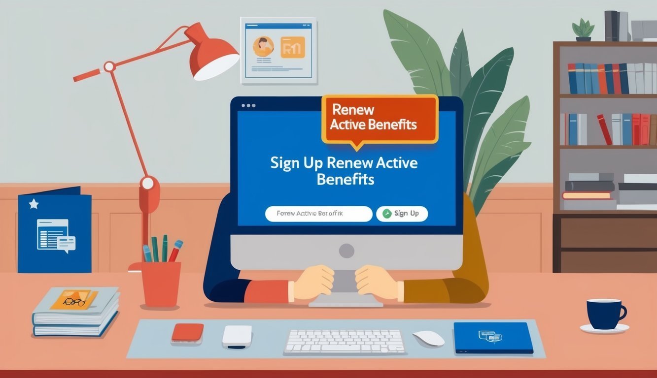 A person using a computer to sign up for Renew Active benefits online