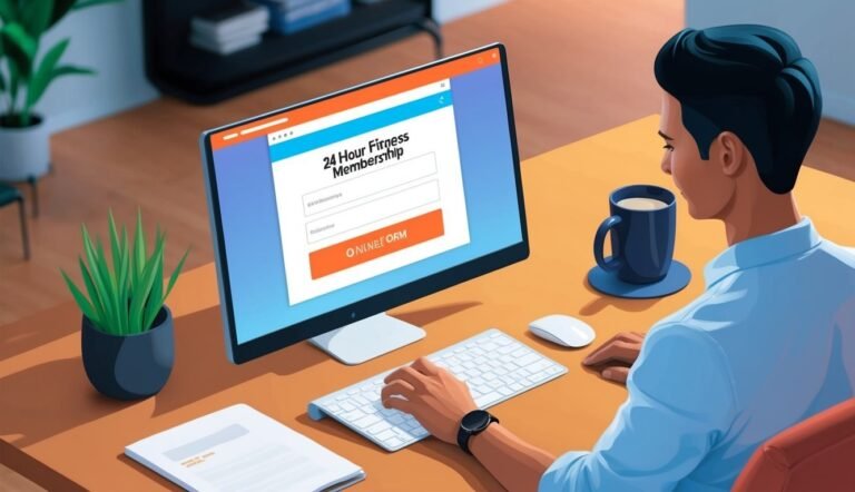 Man filling out a 24 Hour Fitness membership form on a computer