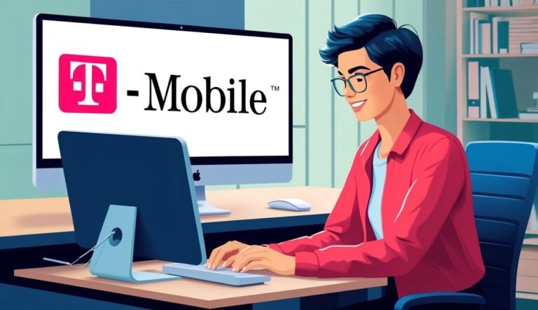 Person working on a computer with the T-Mobile logo on the screen