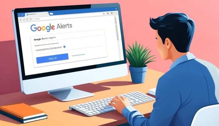 Man signing up for Google Alerts on a desktop computer