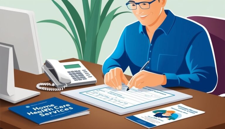 Man in blue shirt filling out paperwork on a desk