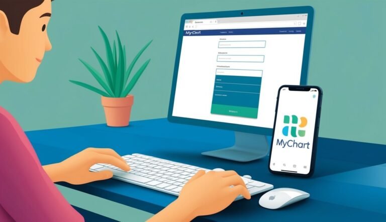 Person using MyChart on a computer and smartphone at a desk