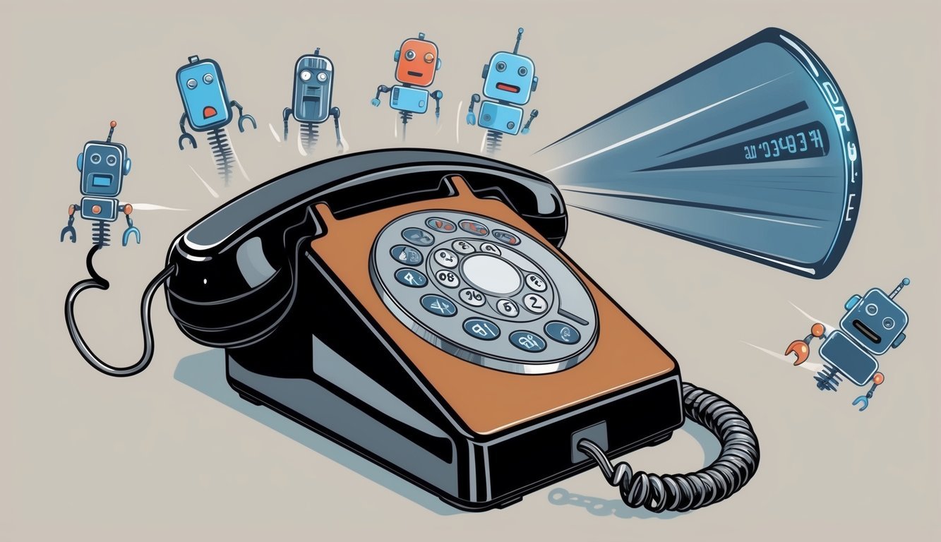 A phone ringing off the hook, with various robotic voices emanating from the receiver