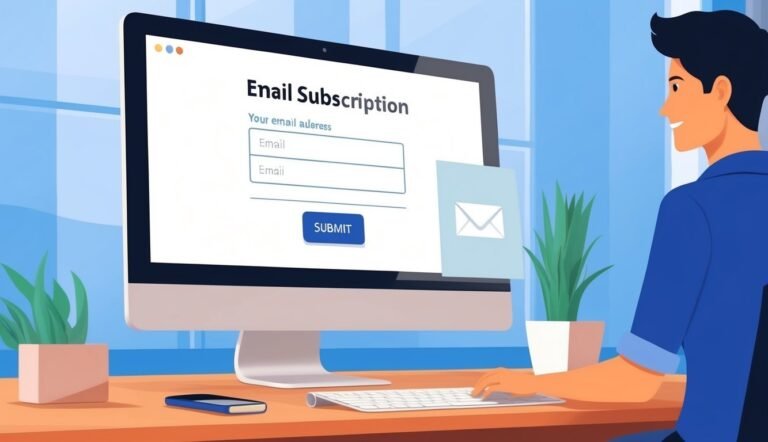 Man filling out email subscription form on a computer