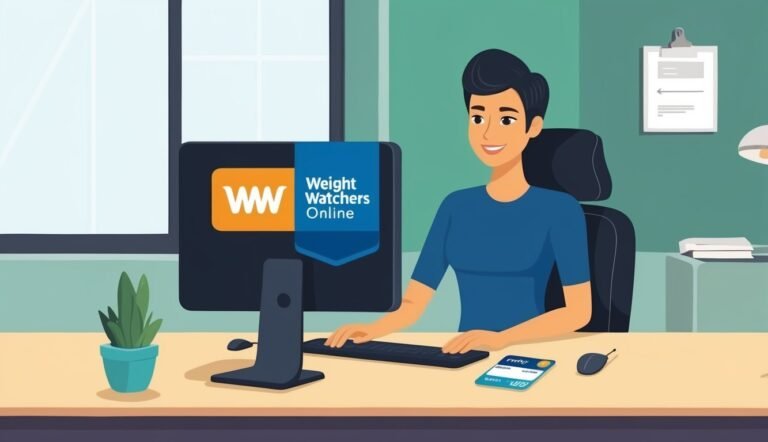 Woman using Weight Watchers Online on a computer at a desk