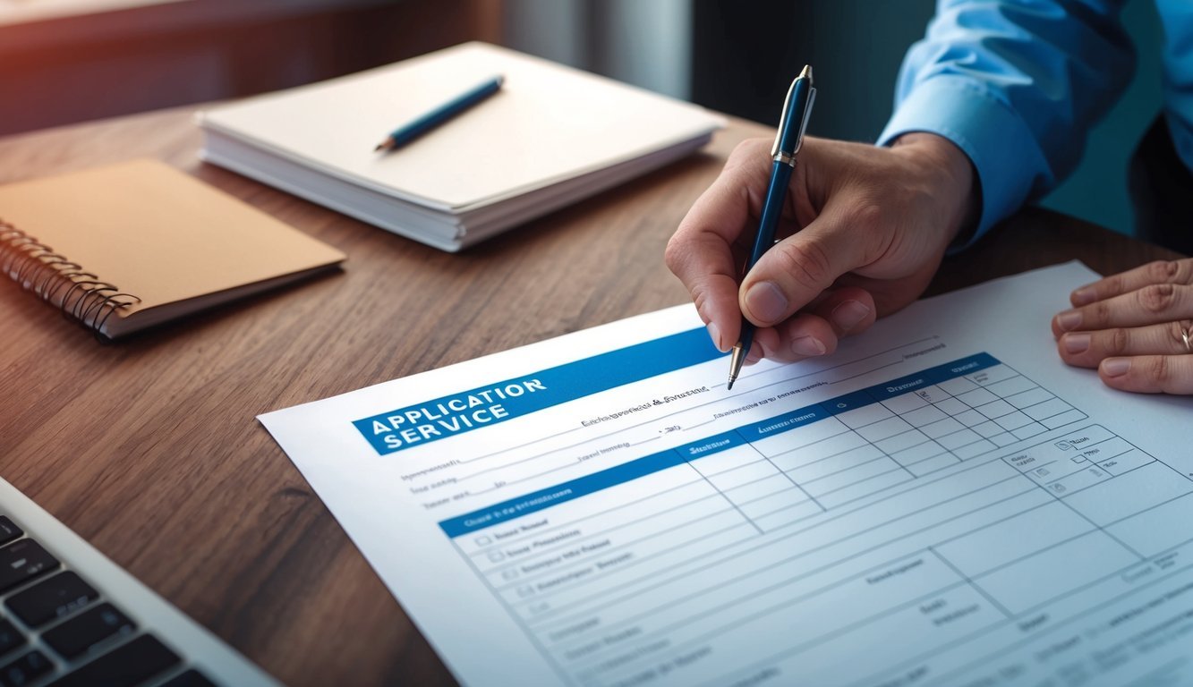 A person filling out an application form for electric service