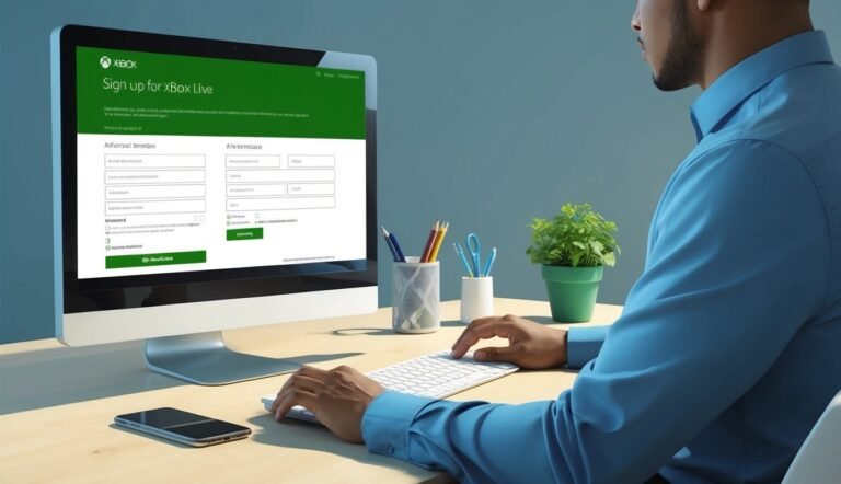 Man signing up for Xbox Live on a computer at a desk