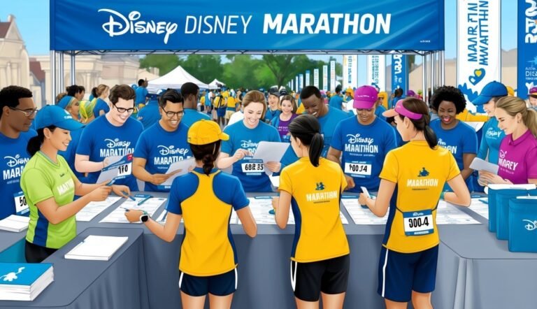 People registering for the Disney Marathon at a registration table