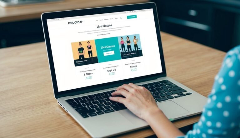 Person using a laptop with the Peloton website open on the screen