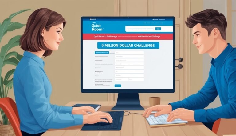 Two people working on a computer with a "5 Million Dollar Challenge" form