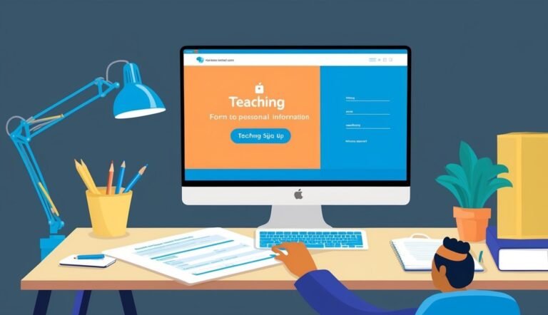 Person filling out a teaching form on a computer at a desk