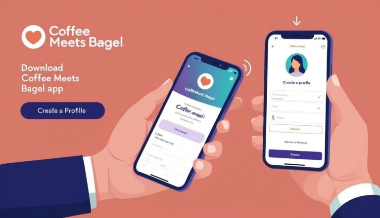Coffee Meets Bagel app on two phones, one showing profile creation