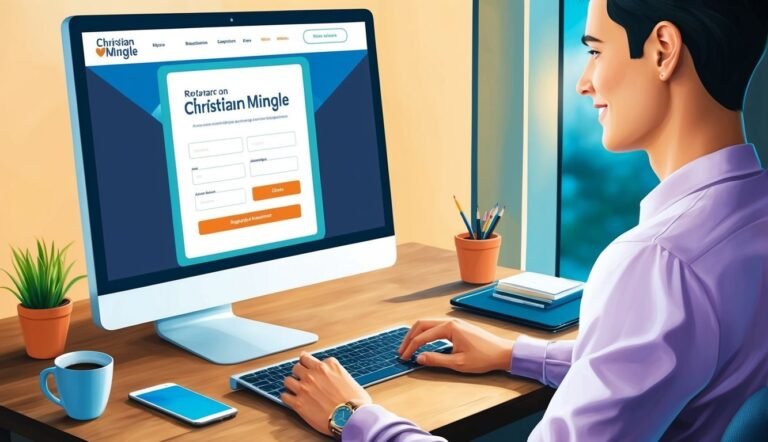Man using computer to sign up for Christian Mingle dating site
