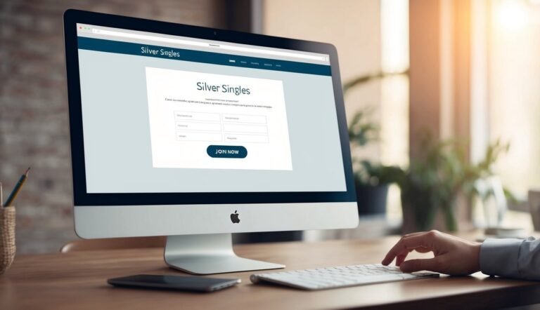 Computer screen displaying the Silver Singles website with a "Join Now" button