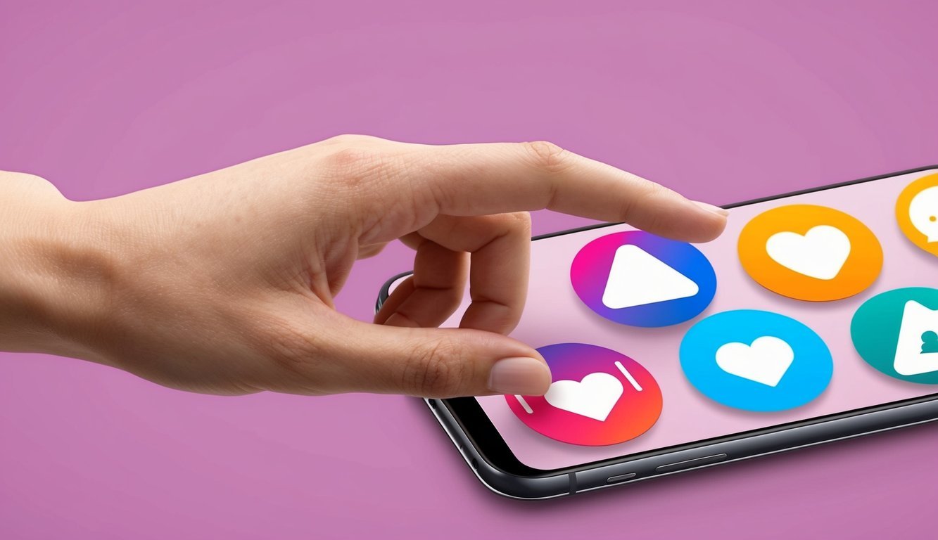 A hand swiping through a series of dating app icons on a smartphone screen