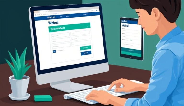 Person using WeBull on a computer and tablet, filling out a form