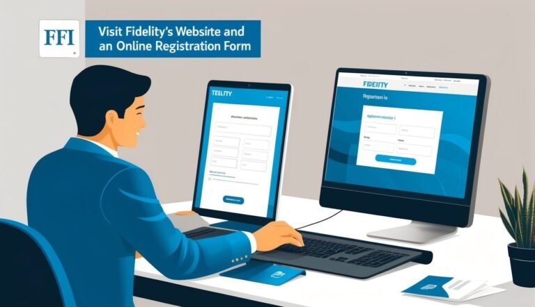 Man filling out online registration forms on two computer screens