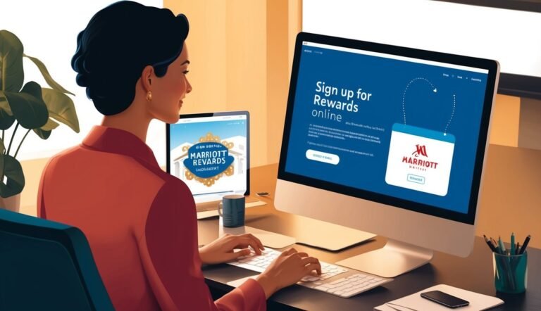 Woman signing up for Marriott Rewards online on a computer