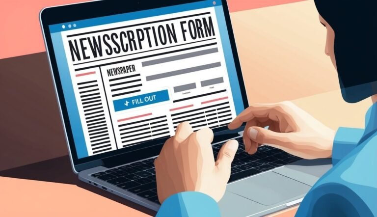 Person filling out a newspaper subscription form on a laptop