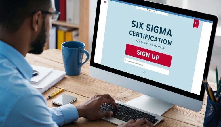 Man using computer to sign up for Six Sigma certification