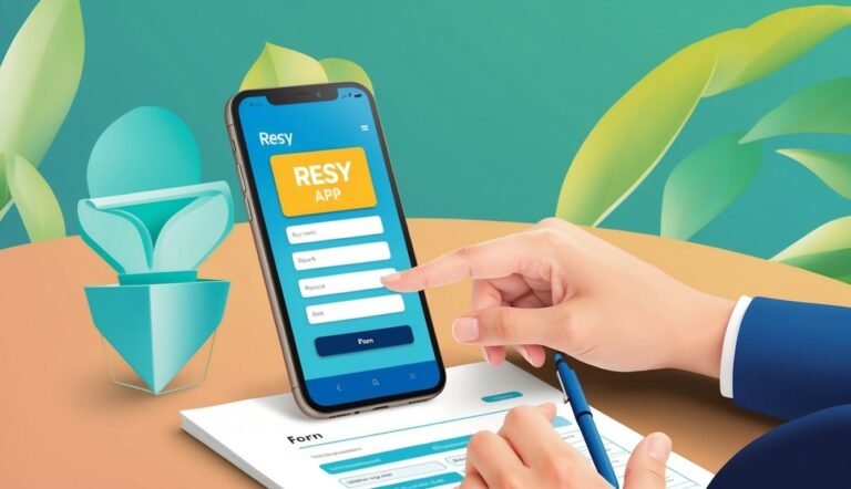Person using Resy app on a phone, filling out a form with a pen