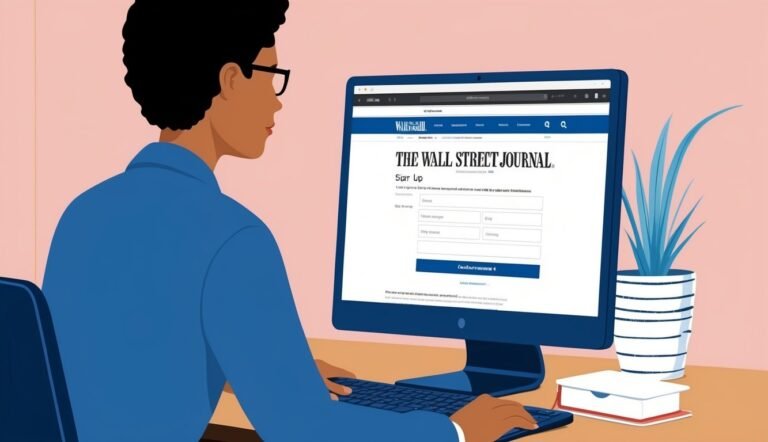Person using computer to access The Wall Street Journal website